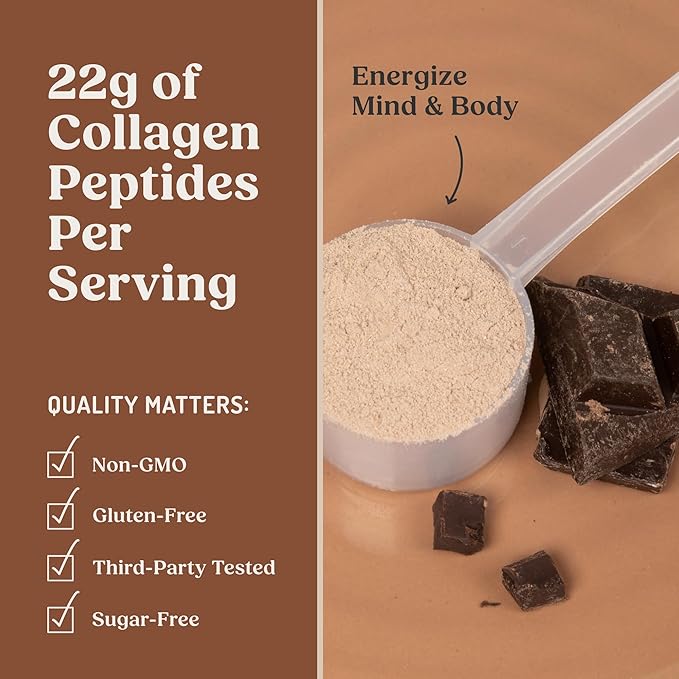 Bulletproof Dark Chocolate Energy Collagen Protein 19.3 Ounces Caffeine-Free Fuel with Vitamins and Antioxidants Blend with Ginseng Magnesium Cordyceps Mushroom