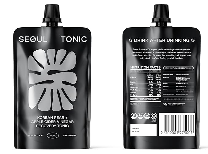 Seoul Tonic Patented Post Party Korean Pear and Apple Cider Vinegar Natural Tonic with Ginseng Patented Formula for Easier Morning with Potassium DHM 100ML Pack of 1