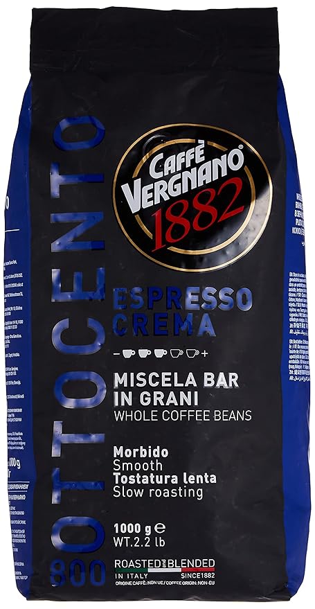 Caffe Vergnano Espresso Roast Crema 800 Blend Whole Bean Coffee | 2.2 Lb Bag (1 kilo) | Imported from Italy
