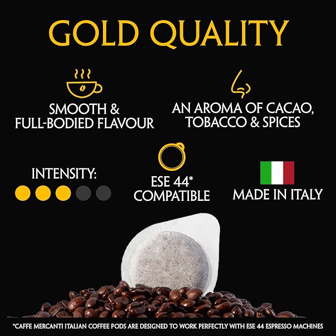 Caffe Mercanti ESE (Easy Serve Espresso) Oro Italian Coffee Pods in Filter Paper - 44mm 150 Pods - Italiano Caffe Filter Paper - Non-GMO