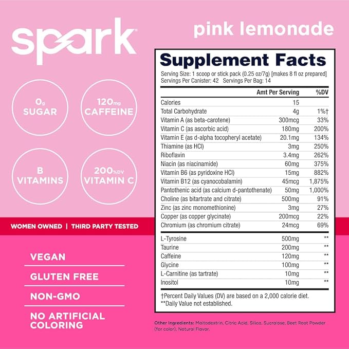 AdvoCare Spark - Energy Drink Mix - Vitamin &amp Amino Acid Supplement - Supports Energy &amp Focus - Portable Immune Support - Sugar-Free - Pink Lemonade (10.5 oz)