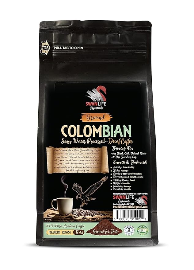 Velvety Morning Perfection - DECAF COLOMBIAN COFFEE GROUND - Swiss Press Decaf Coffee Smooth Decaf Grounds Relaxing Coffee Notes Balanced Brew Ritual Fresh Swiss Flavor Decaf Bliss Perfection 3 P