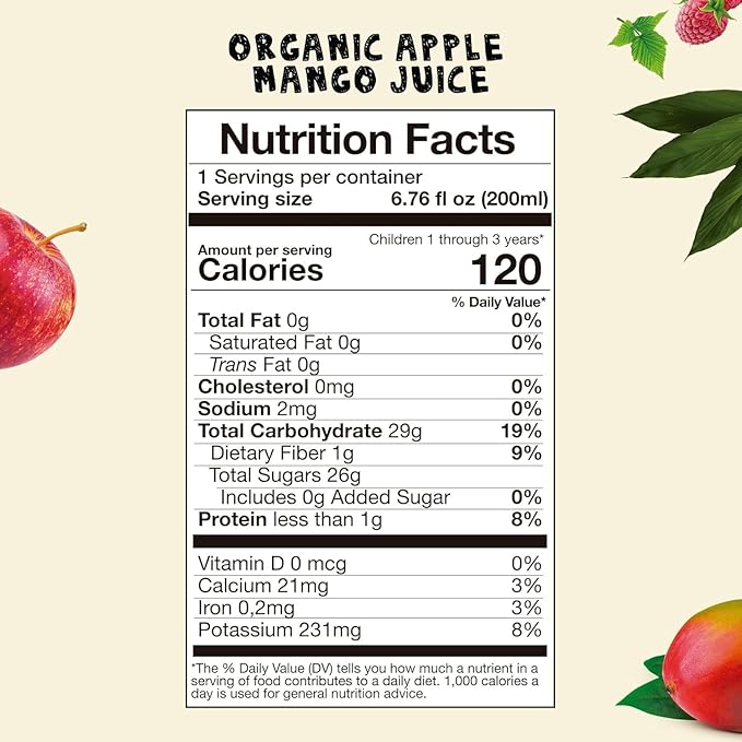AMA TIME Organic Apple &amp Mango Juice Boxes for Kids 24 Pack | 6.76 fl oz Each | USDA Organic Juice with Vitamins A &amp C | No Added Sugar Gluten-Free Lunchbox &amp Snack Box Drinks