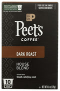Peet's Coffee House K Cup Coffee Pods for Keurig Brewers Dark Roast 10 Pods 4.4 oz