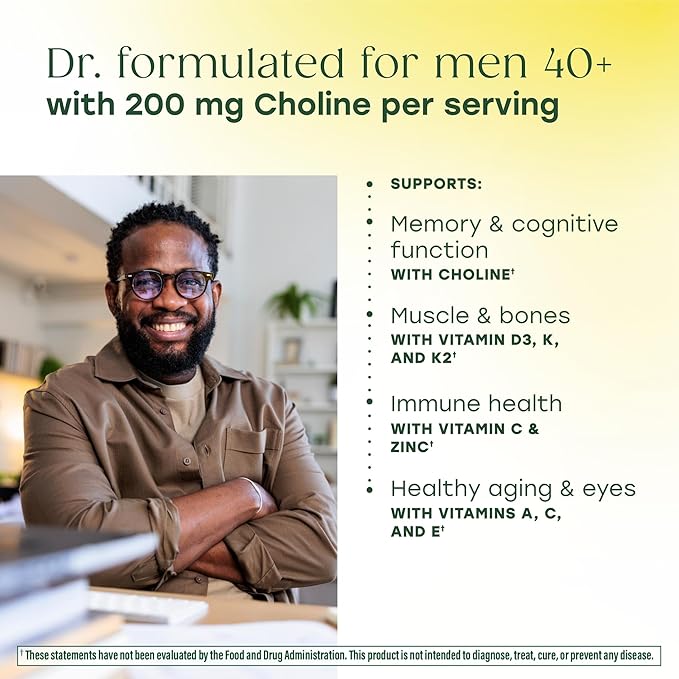 MegaFood Men's 40+ Advanced Multivitamin for Men - Dr-Formulated - Choline Vitamin B Vitamin C Vitamin D Zinc &amp Real Food - Brain Health Immune Support - Vegetarian - 60 Tabs (30 Servings)