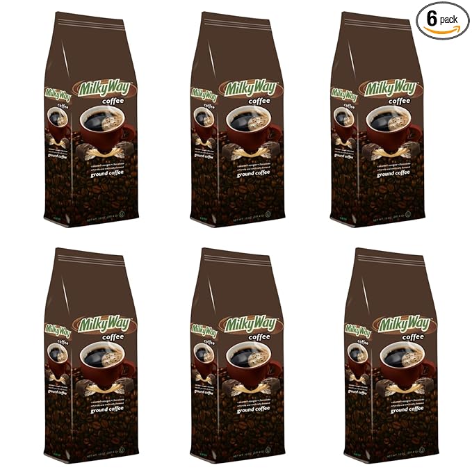 Milky Way Chocolate Caramel Nougat Flavored Medium Roasted Ground Coffee - 10 Ounce Bag (Pack of 6)