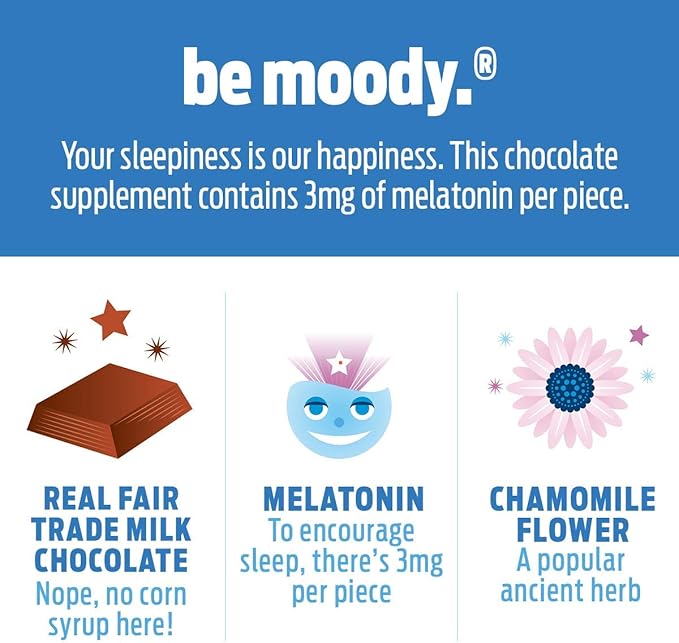 Good Day Chocolate Melatonin for Adults [ 80 Count ] - Fair Trade Non-GMO Chocolate with Chamomile and Melatonin 3 mg - Adult Melatonin Adult Natural Sleep Aid Supplement