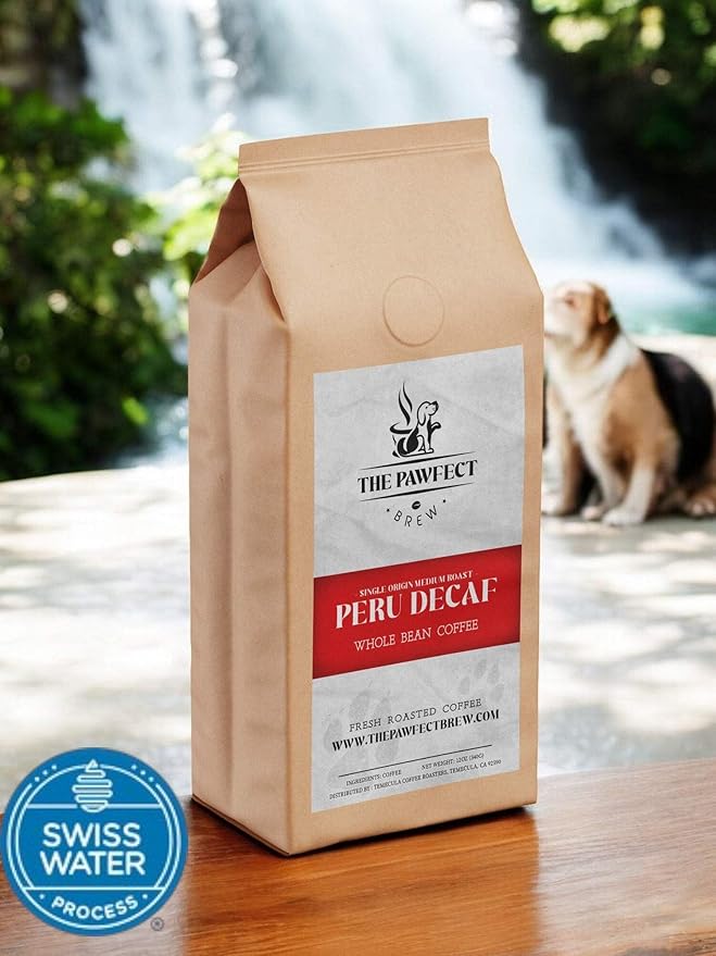 Dog Lover's Coffee – Peru Swiss Water Decaf Coffee | Medium Roast Organic Single Origin | Low Acid &amp Chemical-Free | Drip Grind 12oz