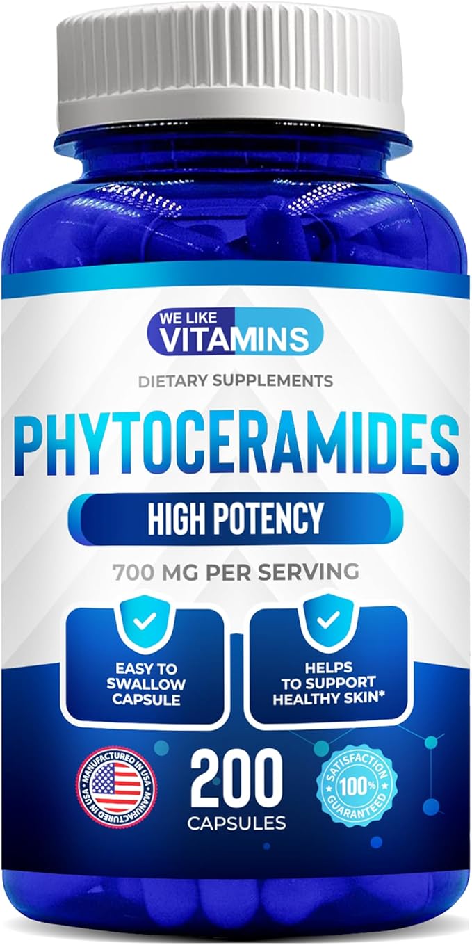 We Like Vitamins Phytoceramides 700mg - 200 Capsules All Natural Wheat Free and Plant Based - Phytoceramide Supplement - Skin Supplement for Women - Ceramides for Skin Hydration Repair Rejuvenation