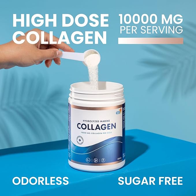 Swedish Nutra 10000 mg Hydrolysed Marine Collagen Powder Supplement - 30 Day Supply| Type 1 &amp 3 Collagen Pure Peptides for Healthy Hair Skin Nails Joints I Unflavored | 100% Natural | Sugar-F
