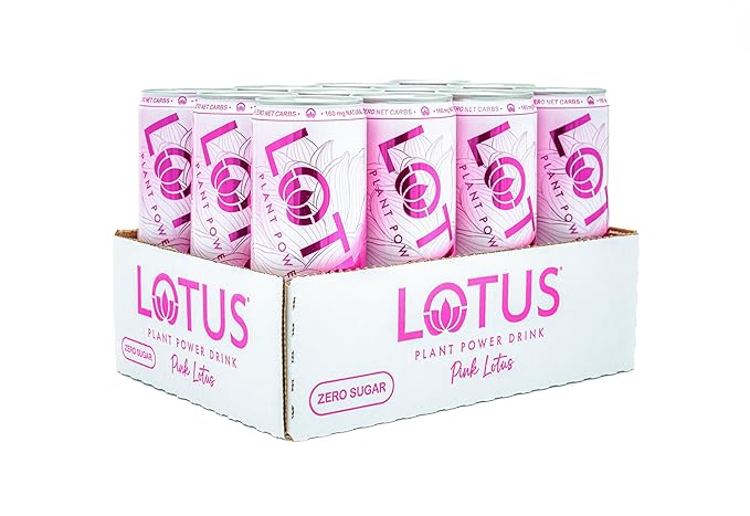 Pink Lotus Plant Power Drink™ | Sugar Free Low Calorie | 160 mg Natural Caffeine from Green Coffee Bean | Plant-Based Ingredients | Zero Sugar | 10 Calories | 12 oz Cans | 12 Count