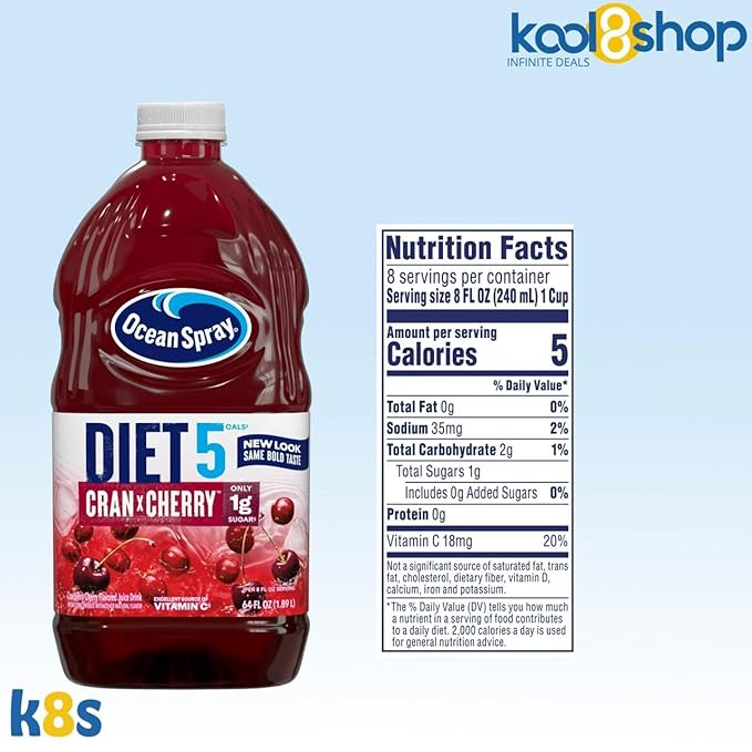 Ocean Spray Diet Cran Cherry Juice Drink 64 fl oz Plastic Bottle 4 Pack + 15 Sugarcane Disposable Straws by KOOL8SHOP Infinite Deals