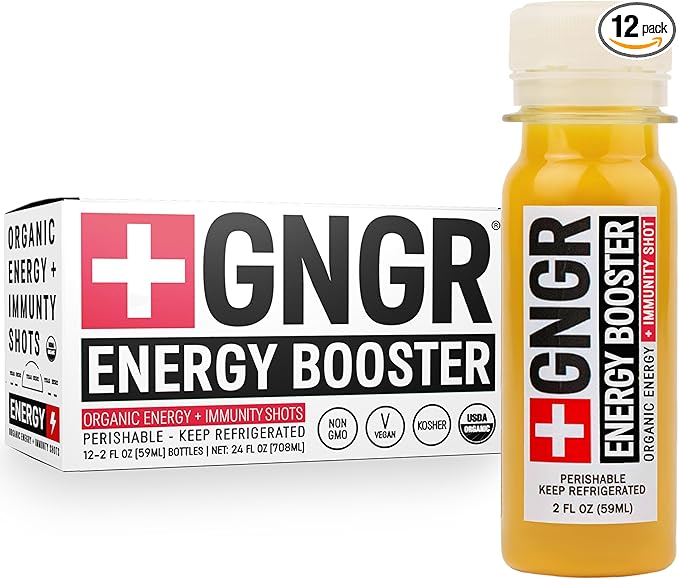 +GNGR Energy Booster – Organic Cold-Pressed Ginger Shot with Turmeric Green Tea Orange &amp Lemon Juice. Natural Energy Shot for Immune and Digestive Support Nothing Artificial 2 fl oz (Pack of 1