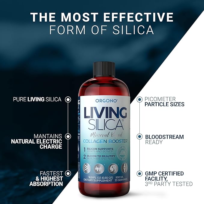 Orgono Living Silica Collagen Booster | Vegan Mineral-Based Silica Supplement | Supports Healthy Collagen &amp Elastin Production for Joint &amp Bone Support Glowing Skin Strong Hair &amp Nails |