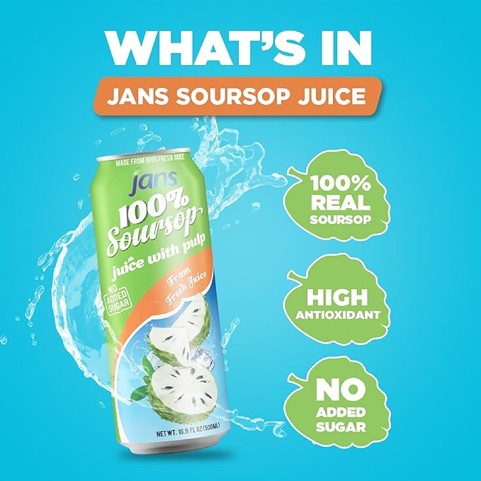 Jans Soursop &amp Lychee Juice with Pulp 16oz (Pack of 24) 100% Natural Juice Drinks