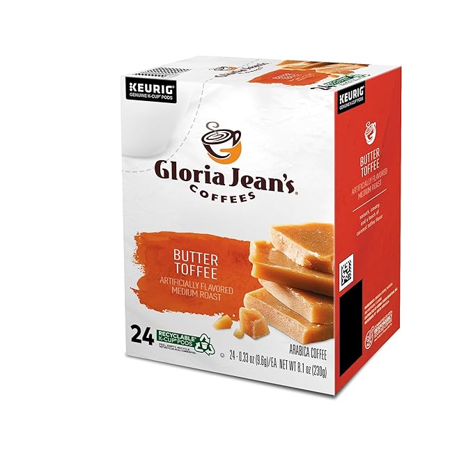 Gloria Jean's Coffees Butter Toffee Single-Serve Keurig K-Cup Pods Flavored Medium Roast Coffee 96 Count