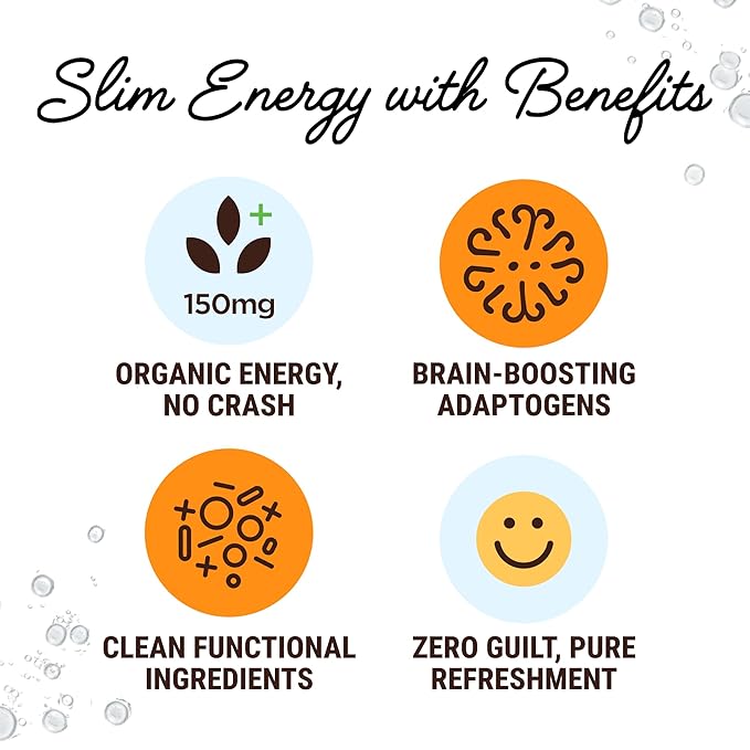 Sati Soda Organic Slim Tropical Peach - Adaptogenic Beverage with Lions Mane Green Coffee Bean &amp Acerola Vitamin C | Zero Calories Zero Sugar (12 Pack of 12 Ounce Cans Tropical Peach)