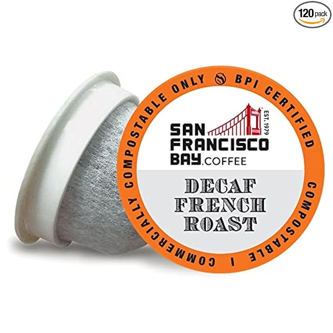 San Francisco Bay Compostable Coffee Pods - DECAF French Roast (120 Ct) K Cup Compatible including Keurig 2.0 Dark Roast Swiss Water Processed
