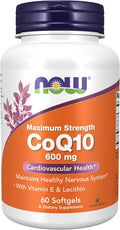 NOW Foods Supplements CoQ10 600 mg Maximum Strength with Vitamin E &amp Lecithin 60 Softgels