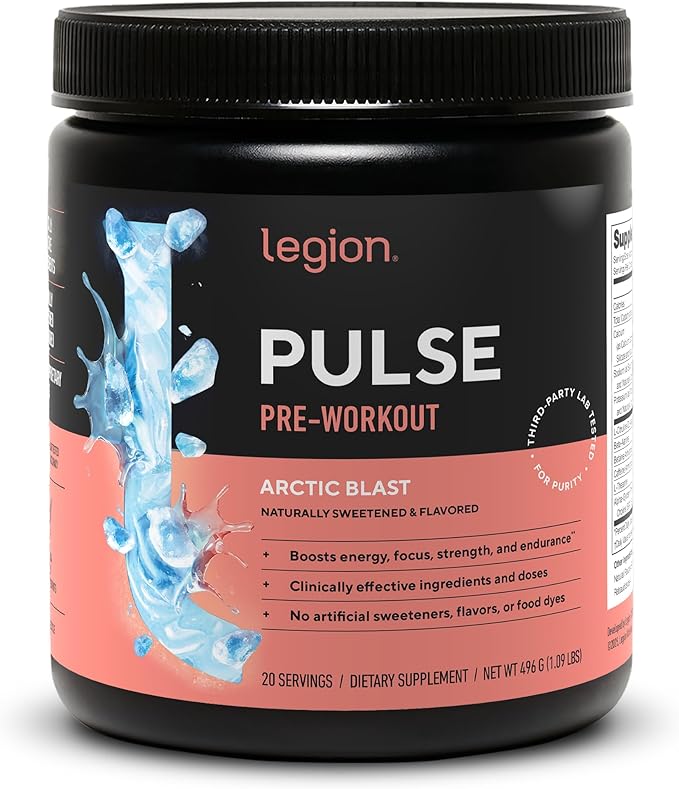 LEGION Pulse Pre Workout - All Natural Nitric Oxide Preworkout Drink to Boost Energy Creatine Free Naturally Sweetened Beta Alanine Citrulline Alpha GPC (Arctic Blast)