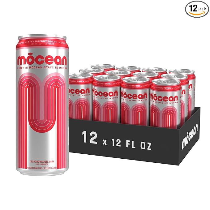 MŌCEAN Strawberry Guava Energy Drink 12 fl oz (Pack of 12) Clean Adult Energy Drink with 130mg Caffeine Adaptogens &amp Minerals No Taurine No Sucralose No Candy Flavors