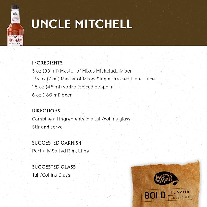Master of Mixes Michelada Drink Mix Ready To Use 1 Liter Bottle (33.8 Fl Oz) Pack of 3