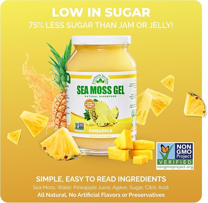 Wildcrafted Irish Sea Moss Gel | Made in USA | Rich in Vitamins &amp Minerals | Sea Moss Gel Raw | Nutritional Supplement | Pineapple (16 oz)
