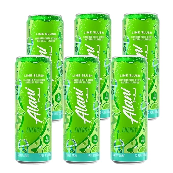 Alani Lime Slush Energy Drink Sugar Free Low Calorie Energy Drinks - 12 fl oz Cans (6 Pack)