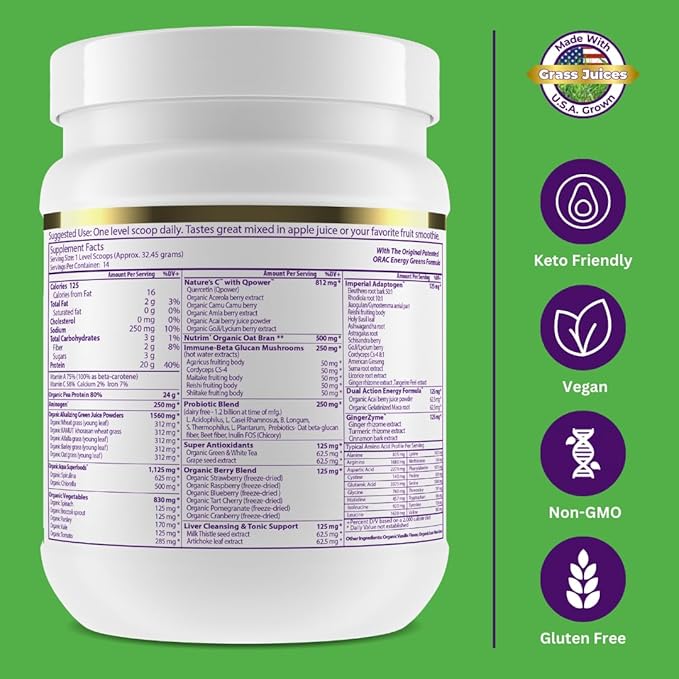 Paradise Herbs ORAC Energy Proteins &amp Greens Powder Antioxidant Power of 24 Servings of Fruits &amp Vegetables in 1 Scoop + 20g Protein Vanilla 14 Servings