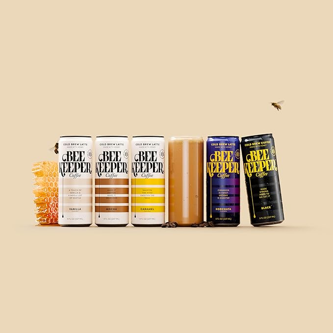 Beekeeper Horchata Latte Cold Brew Coffee Drinks with Oregon Honey | 12 Pack Refreshing Iced Coffee - Unsweetened &amp Strong Arabica Brew 8 fl oz Ready-to-Drink Can - 180mg Natural Caffeine