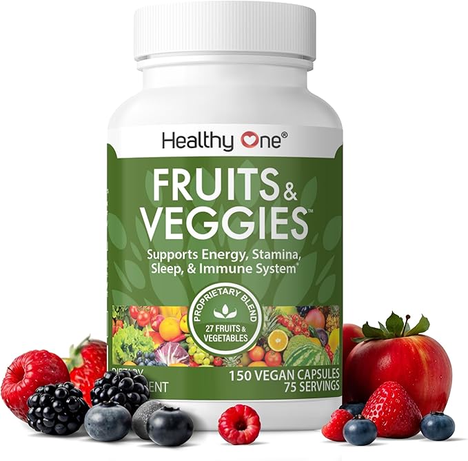 Fruits &amp Veggies Formula - 27 Premium Whole Foods - Organic Ingredients - Equals 3 Servings of Fruits &amp Vegetables - Improve Energy Focus &amp Immune Function - Fiber - Antioxidants - 150ct