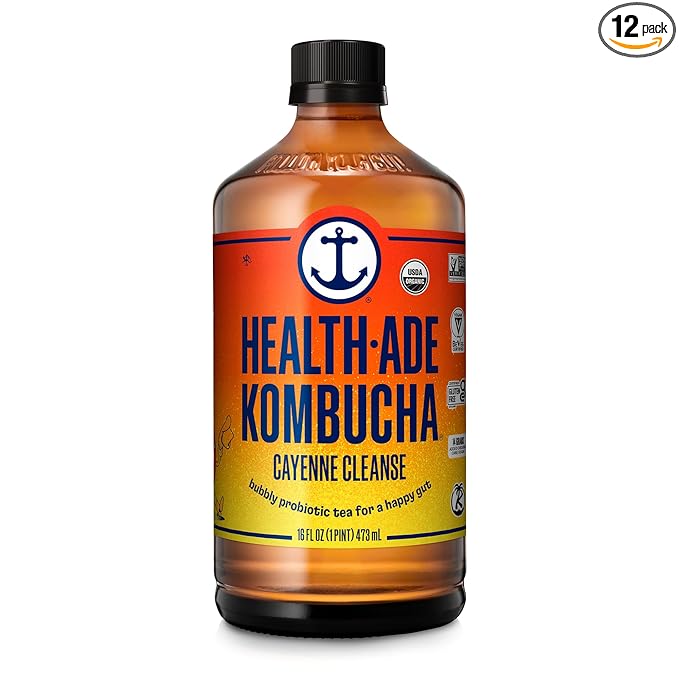 Health-Ade Kombucha Tea Organic Drink Fermented Tea with Living Probiotics Detoxifying Acids Supports Gut Health Non-GMO Vegan Gluten Free 12 Pack (16 Fl Oz Bottles) Cayenne Cleanse