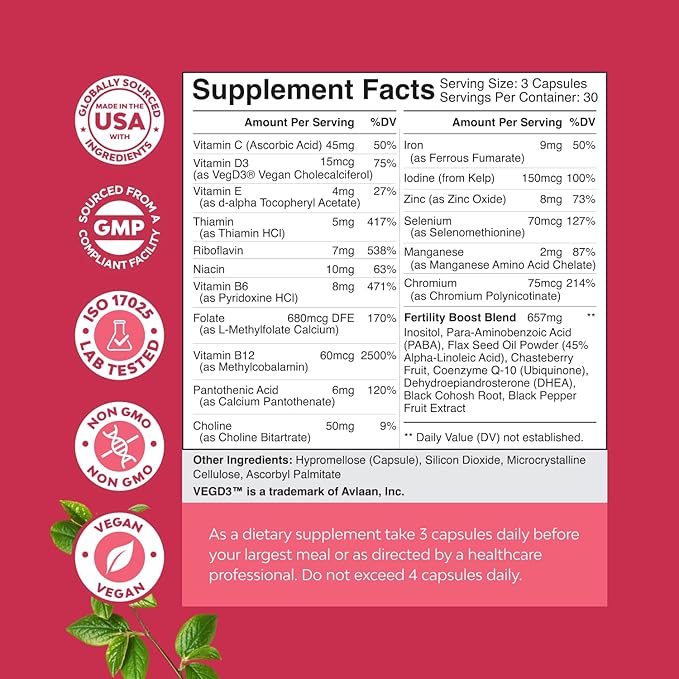 Fertility Supplements for Women with Inositol &amp Folic Acid - Preconception Vitamins for Women for Hormone Balance with L-methylfolate B12 Vitamin D3 Iodine Selenium zinc and CoQ10 - 90 Count