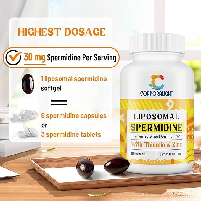 30mg Spermidine Supplement for Men &amp Women High Absorption More Potent Than Spermidine 3HCL - for Cellular Renewal Longevity &amp Cognitive Fermented Wheat Germ Extract Pure &amp Natural 6