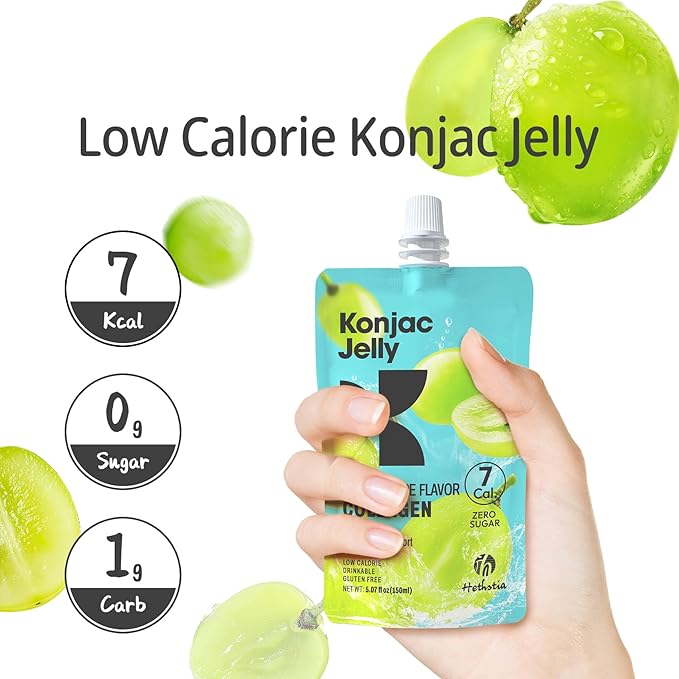 Hethstia Konjac Jelly Green Grape Flavor with Collagen Peptides 10 Packs and Konjac Rice Gluten Free 12 Packs Low Calorie Keto Sugar Free Healthy Food