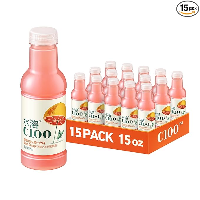 NONGFU SPRING C100 Juice Drink – Blood Orange Flavored Fruit Juice Bottles 100mg Vitamin C Per Bottle 12% Real Fruit Juice -15 fl oz 445mL 15 Pack