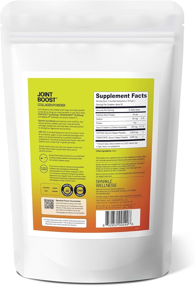 Sparkle Wellness Joint Boost (No Flavor) [30-Serves] &amp Bone Mineral Boost (No Flavor) [30-Serves] | Collagen with FORTIGEL &amp TENDOFORTE and FORTIBONE to Support Joints and Bone Health