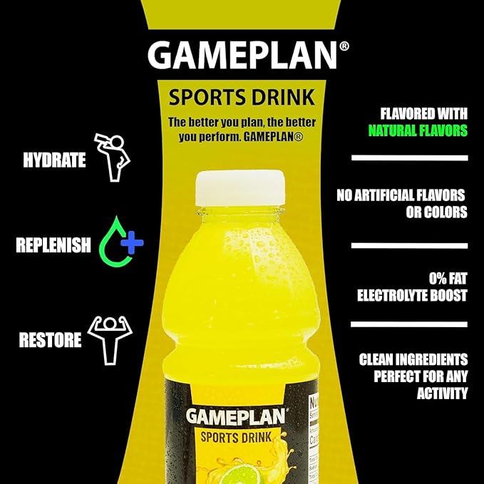 Gameplan Sports Drink Variety Pack - Fruit Punch Mixed Berry Lemmon Lime Orange - 20 FL OZ - 12 Pack