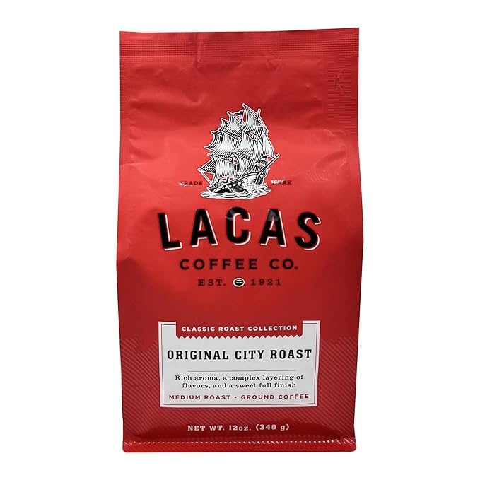 Lacas Coffee Company Medium Fine Ground Coffee 12oz Bag (4 bags Original City Roast)