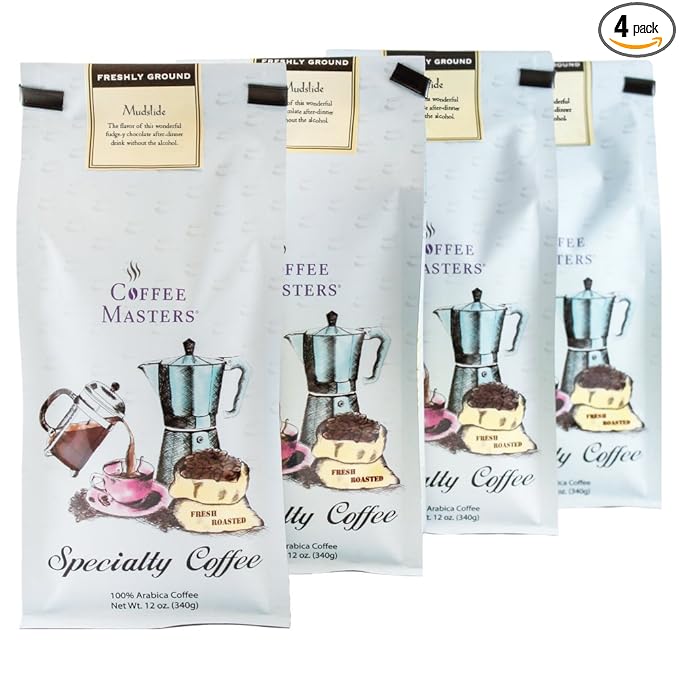 Coffee Masters Flavored Coffee Mudslide Ground 12-Ounce Bags (Pack of 4)