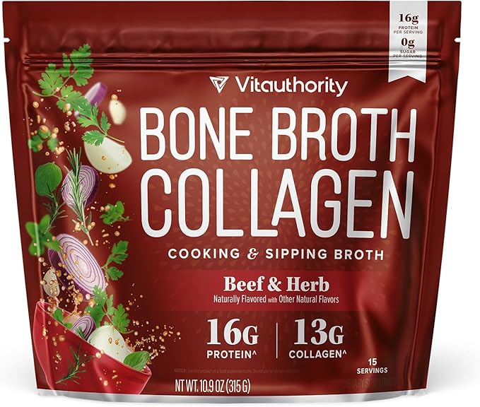 Bone Broth Collagen Powder 16g Collagen Protein per Serving Supports Joints Skin Nails &amp Gut Health Made from Real Beef Bone Broth Savory Collagen for Hot Water Soups &amp Stews Beef Flavored 15