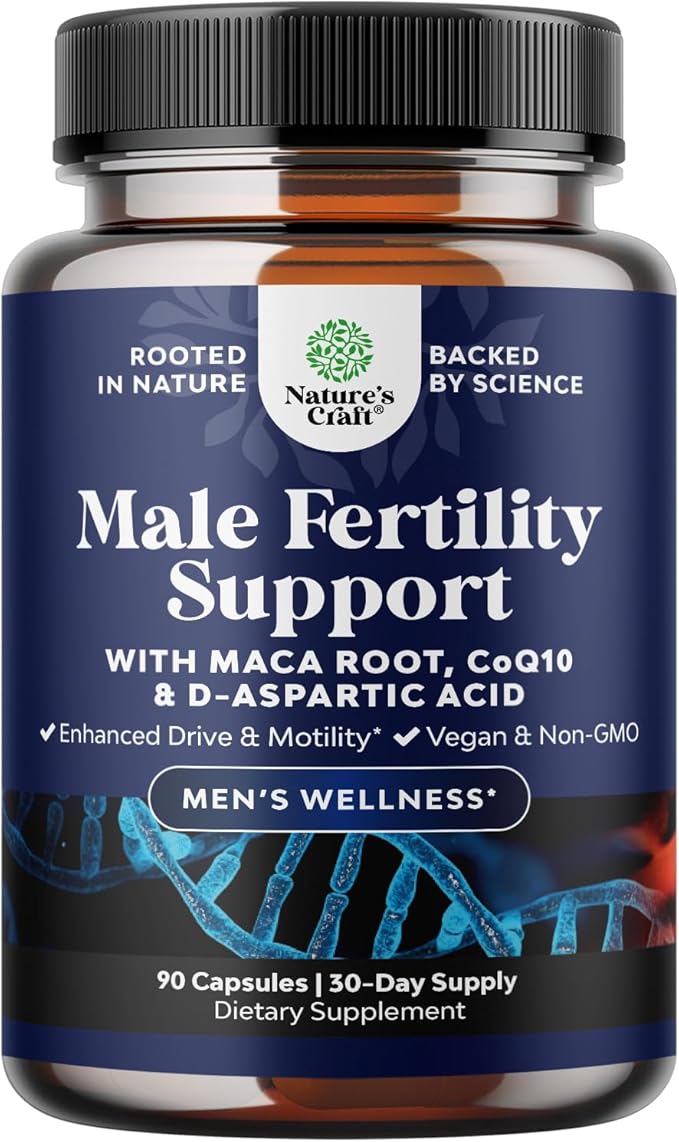 Pre Conception Male Fertility Supplement - Semen Volume Booster with CoQ10 Maca Root Methyl Folate &amp D-Aspartic Acid - Mens Fertility Supplement for Sperm Motility - Conception for Him - 90 Coun