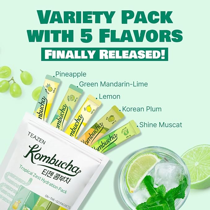 TEAZEN Kombucha Variety Pack 40 Stick &amp Energy tea powder 10Stick