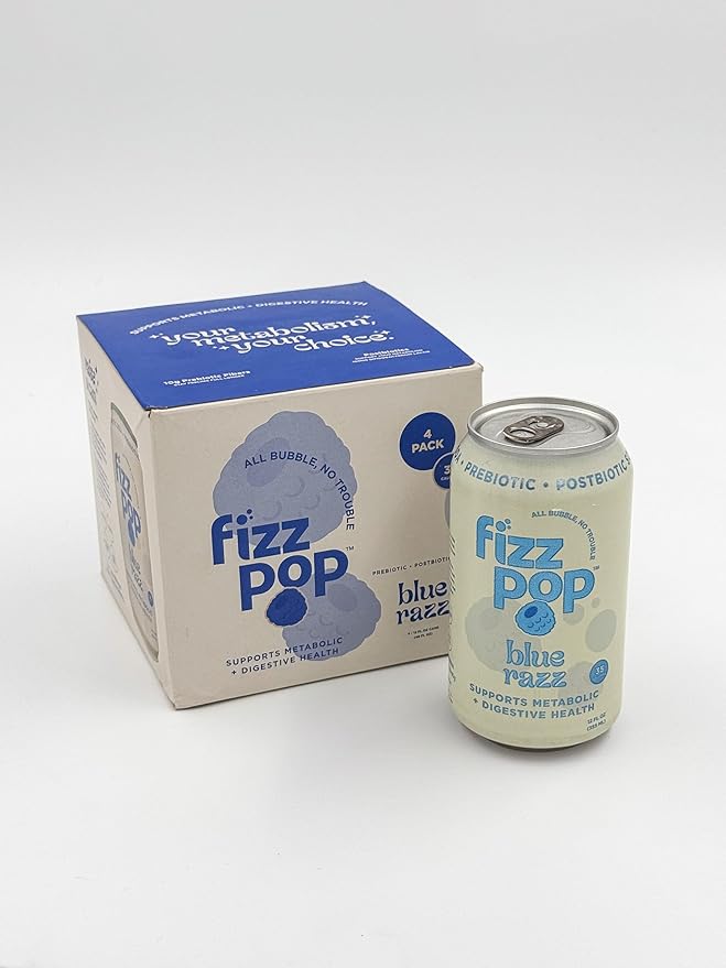 Fizz Pop Sparkling Postbiotic &amp Prebiotic Soda Beverage Cherry Lime Flavor 12 oz Pack of 4 Packaging May Vary (Pack of 4 Blue Razz)