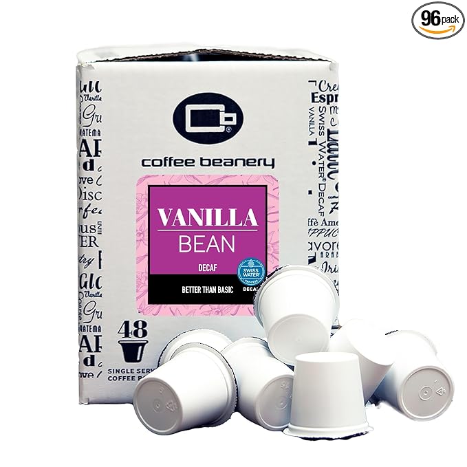 Vanilla Bean Decaf Coffee Pods by Coffee Beanery | 96ct Bulk Flavored Decaf Coffee Pods Medium Roast Coffee