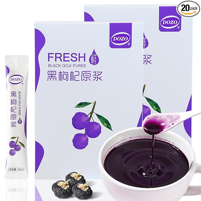 DOZO Pure Black Goji Berry Puree 10.14 fl oz (300 ml) Concentrated Black Wolfberry Essence No Sugar Added No Additives 黑枸杞原浆