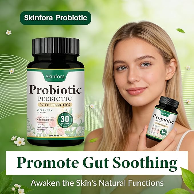 Skin Probiotics Gut-Skin Care Routine Supplement Face Probiotics Non-GMO Vegan - 60 Capsules