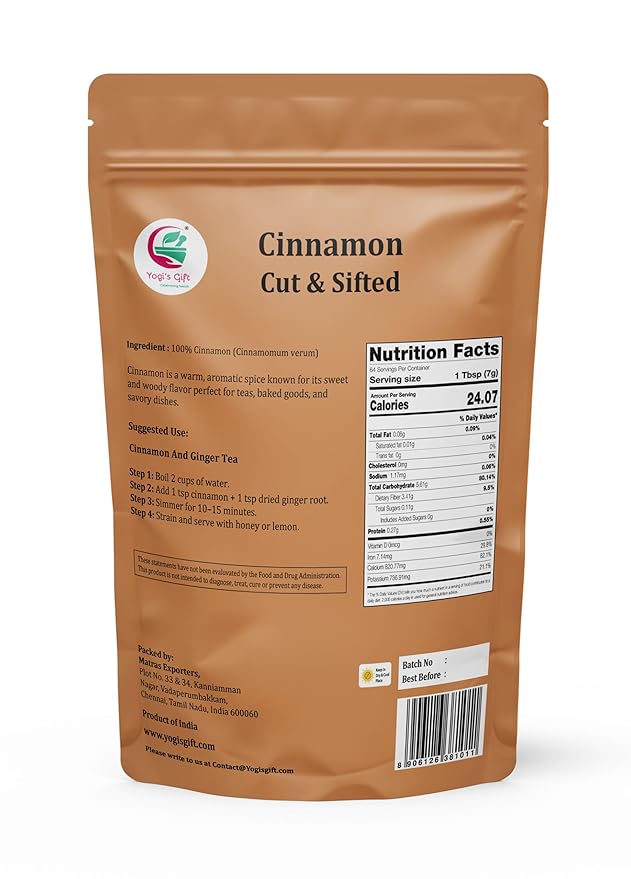 Crushed Cinnamon Bark 1 LB | Bulk Cinnamon Stick Pieces/Chips For Tea Cooking | Rich Aroma and Great Flavour | Premium Grade Product by Yogi's Gift®