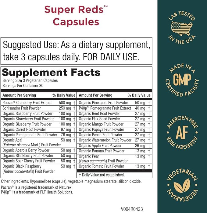 Purity Products Super Reds Capsules Formula (20+ Organic Super Fruits and Berries) Certified Organic Phytonutrients - 90 Capsules (Pack of 2)