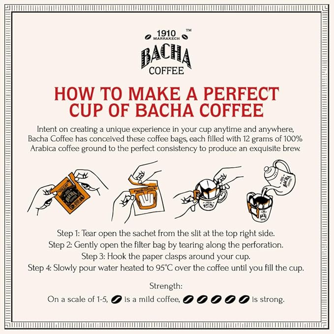 Bacha Coffee | Marrakech Morning Fine Flavoured Medium Roast 100% Arabica Specialty Coffee 12 Coffee Drip Bags Gift Box